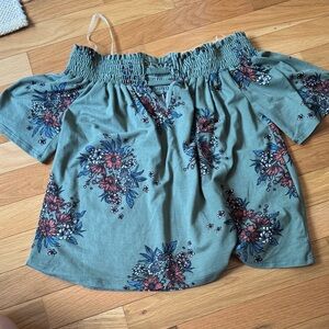 Francesca's Collections Floral Smocked Top - Green and Red